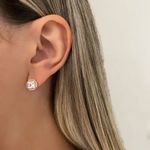 BRINCO QUADRADO ZIRCÔNIA CRISTAL E LARANJA PRATA 925