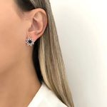 BRINCO ENVELHECIDO FLOR ONIX PRATA 925