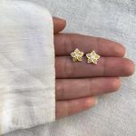 BRINCO FLOR AMARELO ZIRCÔNIA CRISTAL PRATA 925