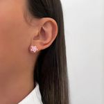 BRINCO FLOR ROSA E ZIRCÔNIA CRISTAL PRATA 925