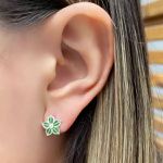 BRINCO FLOR VERDE ZIRCÔNIA CRISTAL PRATA 925