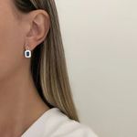 BRINCO GOTA E QUADRADO ZIRCÔNIA CHAMPANHE E AZUL ESCURO PRATA 925