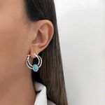 BRINCO CLICK INDIANO PEDRA CABOCHÃO TURQUESA PRATA 925