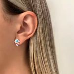 BRINCO TRIÂNGULO PEDRA TURQUESA PRATA 925