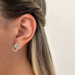 BRINCO REDONDO PEDRA TURQUESA PRATA 925