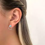 BRINCO QUADRADO PEDRA TURQUESA PRATA 925