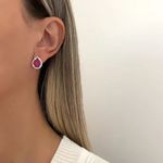 BRINCO GOTA ZIRCÔNIA ROSA ESCURO PRATA 925