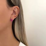 BRINCO GOTA ZIRCÔNIA ROSA ESCURO PRATA 925