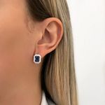 BRINCO RETANGULAR ZIRCÔNIA AZUL ESCURO E CRISTAL PRATA 925