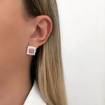 BRINCO QUADRADO ZIRCÔNIA ROSA CLARO LEITOSO E CRISTAL PRATA 925