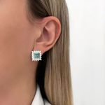 BRINCO QUADRADO ZIRCÔNIA VERDE TURMALINA E CRISTAL PRATA 925