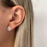 BRINCO FLOR ZIRCÔNIA AZUL ESCURO PRATA 925