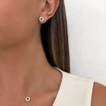 CONJUNTO BRINCO E PINGENTE REDONDO ZIRCÔNIA CRISTAL E VERDE PRATA 925