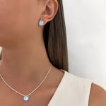 CONJUNTO REDONDO ZIRCÔNIA CRISTAL E AZUL BRINCO E PINGENTE PRATA 925
