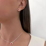 CONJUNTO BRINCO E PINGENTE REDONDO ZIRCÔNIA LARANJA E CRISTAL PRATA 925