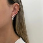 TRIO BRINCO ARGOLA CLICK ZIRCÔNIA CRISTAL PRATA 925