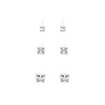 TRIO BRINCO QUADRADO ZIRCÔNIA CRISTAL PRATA 925