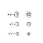 TRIO BRINCOS INGLESA ZIRCÔNIA PRATA 925