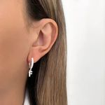 BRINCO ARGOLA CLICK LETRA PENDURADO ZIRCÔNIA CRISTAL PRATA 925