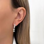 BRINCO ARGOLA CLICK LETRA PENDURADO ZIRCÔNIA CRISTAL PRATA 925