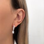 BRINCO ARGOLA CLICK LETRA PENDURADO ZIRCÔNIA CRISTAL PRATA 925