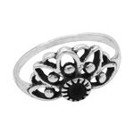 ANEL INDIANO FLOR DE LÓTUS PRETO PRATA 925