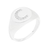 ANEL LETRA C CRAVEJADO PRATA 925