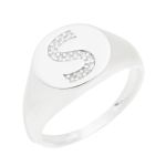 ANEL SINETE LETRA S CRAVEJADO ZIRCÔNIA CRISTAL PRATA 925