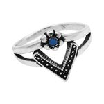 ANEL INDIANO ENVELHECIDO FLOR AZUL CLARO PRATA 925