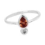 ANEL GOTA ZIRCÔNIA LARANJA E CRISTAL PRATA 925