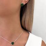 CONJUNTO GARGANTILHA E BRINCO CORAÇÃO ZIRCÔNIA VERDE PRATA 925