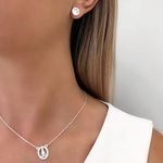 CONJUNTO BRINCO PONTO DE LUZ ZICÔNIA GARGANTILHA NOSSA SENHORA ZIRCÔNIA CRISTAL E AZUL PRATA 925