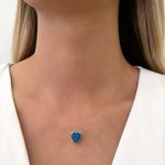 GARGANTILHA FIO NYLON CORAÇÃO AZUL PRATA 925