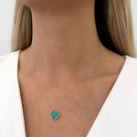 GARGANTILHA FIO NYLON CORAÇÃO ZIRCÔNIA AZUL TURQUESA PRATA 925