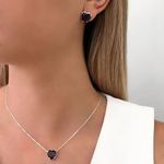 CONJUNTO GARGANTILHA BRINCO CORAÇÃO ZIRCÔNIA ROXA PRATA 925