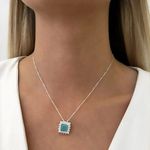 GARGANTILHA VENEZIANA PINGENTE QUADRADO AZUL E CRISTAL PRATA 925