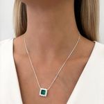 GARGANTILHA VENEZIANA PINGENTE ZIRCÔNIA QUADRADO VERDE E CRISTAL PRATA 925
