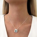 GARGANTILHA VENEZIANA PINGENTE QUADRADO ZIRCÔNIA VERDE TURMALINA E CRISTAL PRATA 925