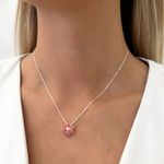 GARGANTILHA VENEZIANA PINGENTE FLOR MIOLO ZIRCÔNIA CRISTAL PÉTALA LARANJA PRATA 925