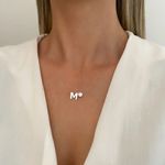 GARGANTILHA FIO NYLON LETRA M PONTO DE LUZ ZIRCÔNIA CRISTAL PRATA 925