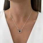 GARGANTILHA FLOR DE LÓTUS PEDRA PRETA PRATA 925