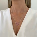 GARGANTILHA CÍRCULO VAZADO ZIRCÔNIA ROSA PRATA 925