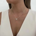 GARGANTILHA VENEZIANA COM LETRA H CRAVEJADA ZIRCÔNIA CRISTAL PRATA 925