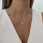 GARGANTILHA VENEZIANA COM LETRA K CRAVEJADA ZIRCÔNIA CRISTAL PRATA 925