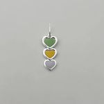 PINGENTE TRÊS CORAÇÕES VERDE AMARELO E LILÁS PRATA 925