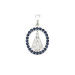 PINGENTE OVAL NOSSA SENHORA ZIRCÔNIA AZUL ESCURO PRATA 925