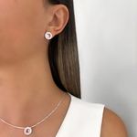 CONJUNTO BRINCO PINGENTE ZIRCÔNIA ROSA CLARO E CRISTAL PRATA 925