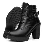 Bota Coturno Feminino Salto Alto Confortável Plataforma Tratorada com Fivela