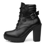 Bota Coturno Feminino Salto Alto Confortável Plataforma Tratorada com Fivela