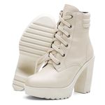 Bota Coturno Feminino Salto Alto Confortável Plataforma Tratorada Off White 